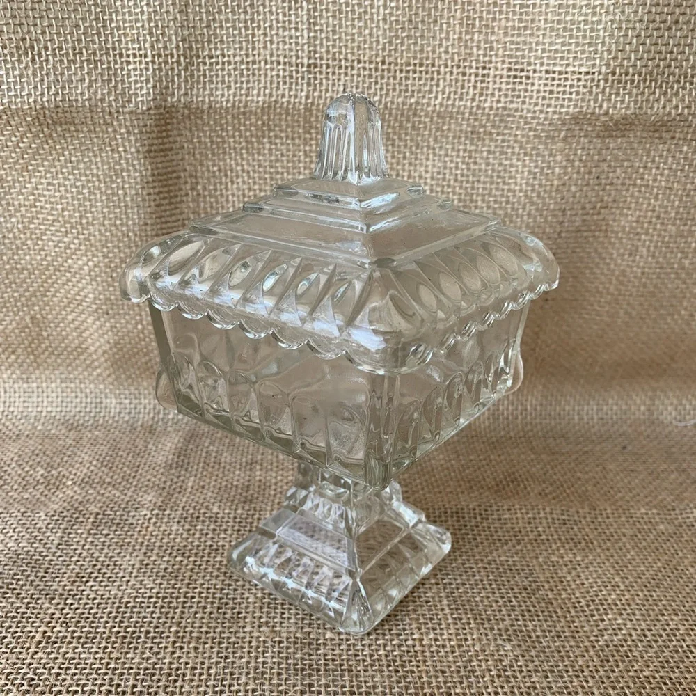 Vintage Glass Jewelry Dish Glass Bowl with Lid
